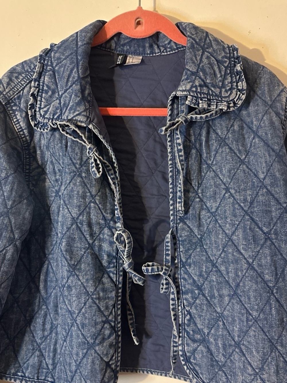 Quilted Diamond-Pattern Denim Jacket - Blue